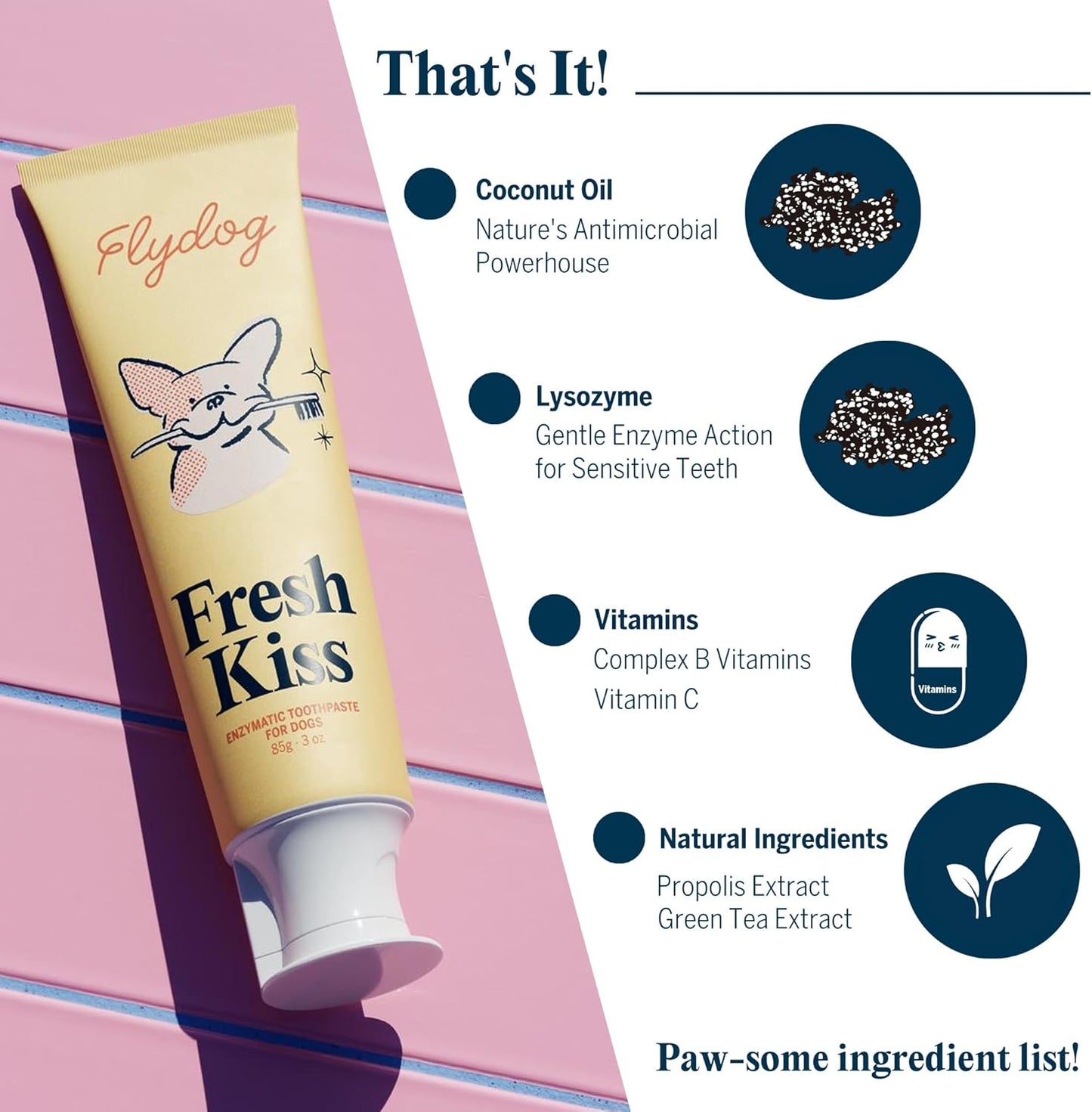 FlyDog Fresh Kiss Dog Tooth Brushing Kit - Vet Approved Formula, Enzymatic Dog Toothpaste and Brush - Breath Freshener & Tartar Remover, 360° Toothbrush & Finger Brush, Dental Guide, Chicken Flavor