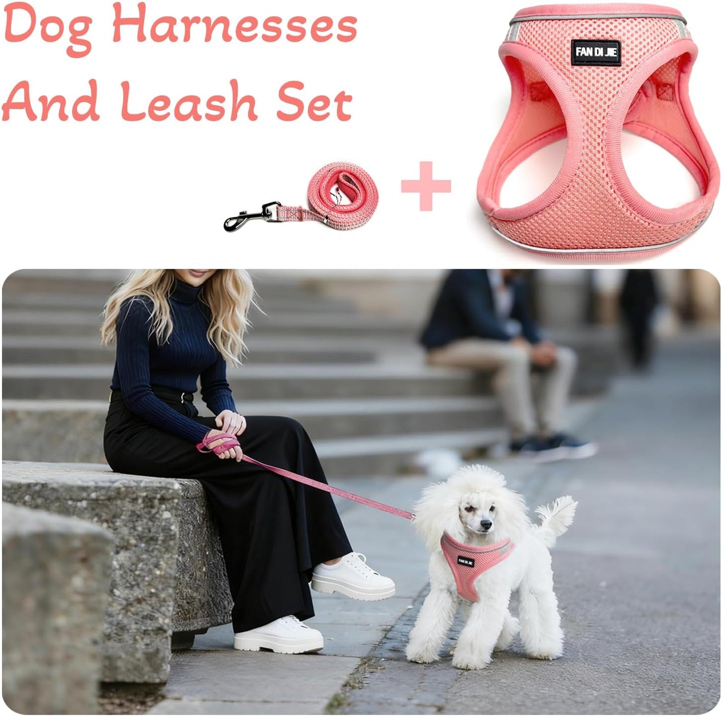 Dog Harness and Leash Set, No Pull Soft Mesh Pet Harness -in Puppy Pet Vest Harnesses for XS,Small,Medium Dogs and Cats Pink-M