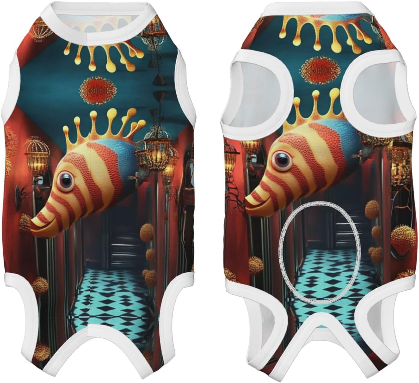 Colorful Fish Dog Surgery Suit Recovery Suit, 100% Cotton Breathable Full Body Dog & Cat Surgical Suit with Cute Prints, Alternative to Cone for Spay Neuter Wound Care, Male & Female Pets Medium