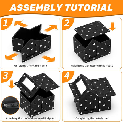 Outdoor Cat House Weatherproof, Large Feral Cat House for Winter, Collapsible Outdoor Cats Shelter in Winter with Door and Soft Mat, Easy to Assemble (Black)