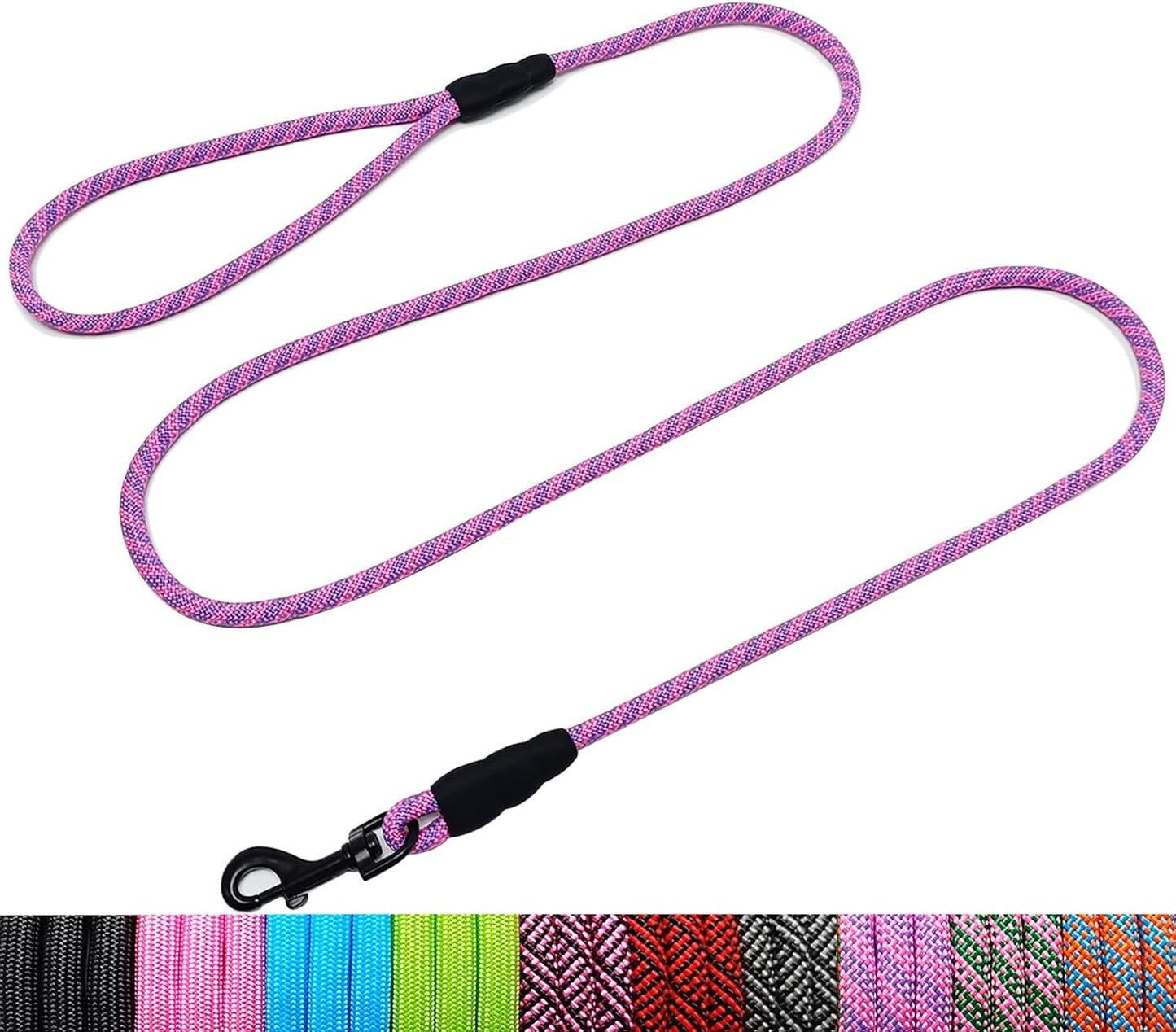 WYuZe 5ft Puppy Leash for Small Dogs, 1/4" Thin Rope Dog Leash with Easy to Use Hook, Lightweight Leashes for Chihuahua/Yorkie/Toy Breed, 10 Colors, Pink Purple