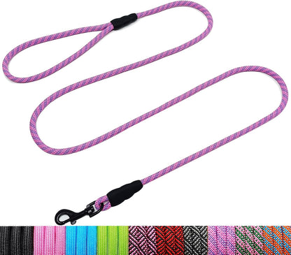 WYuZe 5ft Puppy Leash for Small Dogs, 1/4" Thin Rope Dog Leash with Easy to Use Hook, Lightweight Leashes for Chihuahua/Yorkie/Toy Breed, 10 Colors, Pink Purple