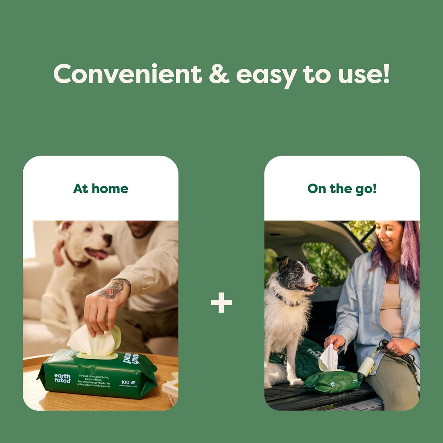 Earth Rated Pet Wipes for Dogs and Cats, Hypoallergenic, 3-in-1 Cleaning, Deodorizing and Hydrating, for Grooming Paws, Body and Butt, New White Tea and Basil Scent, 100 Count