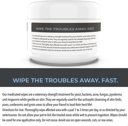 Smiling Paws Pets - Antibacterial & Antifungal Wipes for Dogs & Cats (with Chlorhexidine & Ketoconazole)