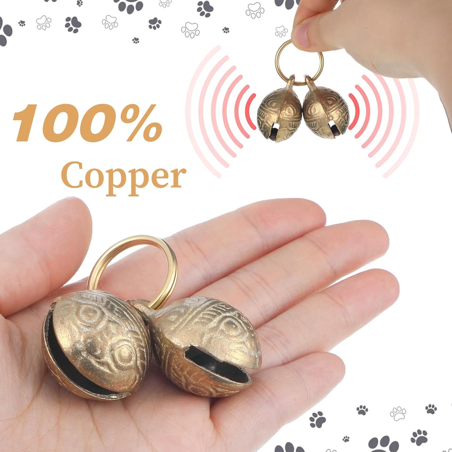 Copper Bell for Dog Collar, 2 PCS Large Brass Dog Bells Collars Extra Loud Collar Bell for Pet Tracking Anti Lost Training Pets Pendant Accessories Anti Theft Bells for Medium Large Dogs & Cats