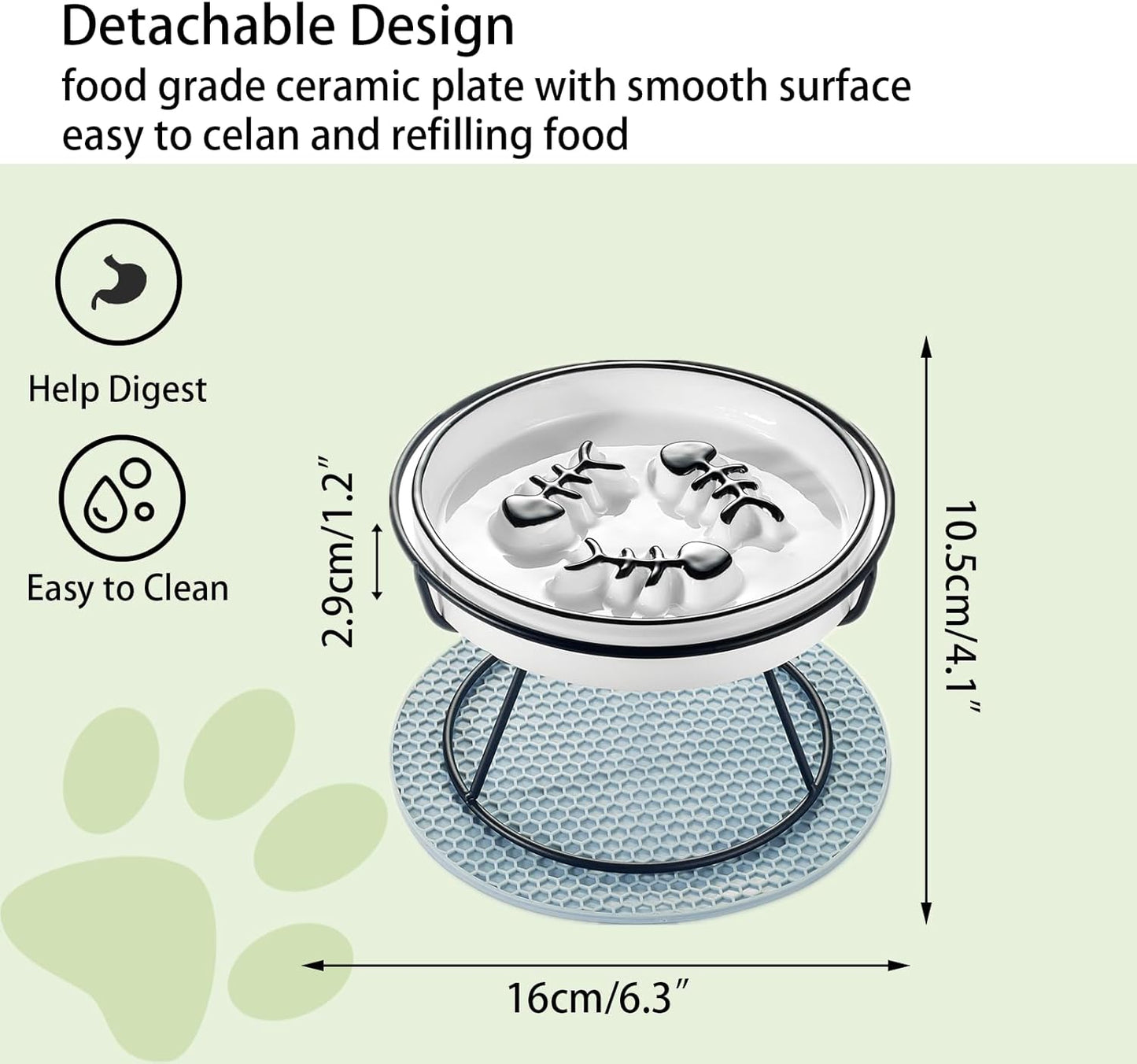 Elevated Cat Slow Feeder Bowls,Whisker Friendly Cat Bowl, Ceramic Raised Slow Feeder, Anti Vomit Promotes Digestion Bowls for Dry and Wet Food