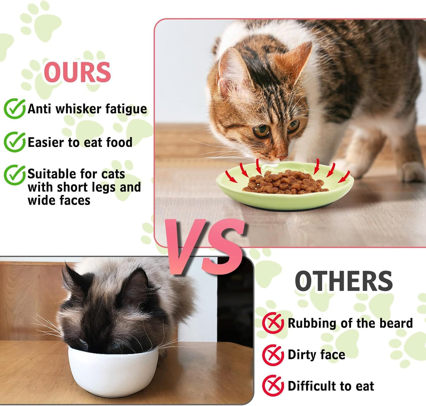 BNOSDM Raised Cat Slow Feeder Bowl and Green Ceramic Shallow Cat Food Bowls for Small Cats