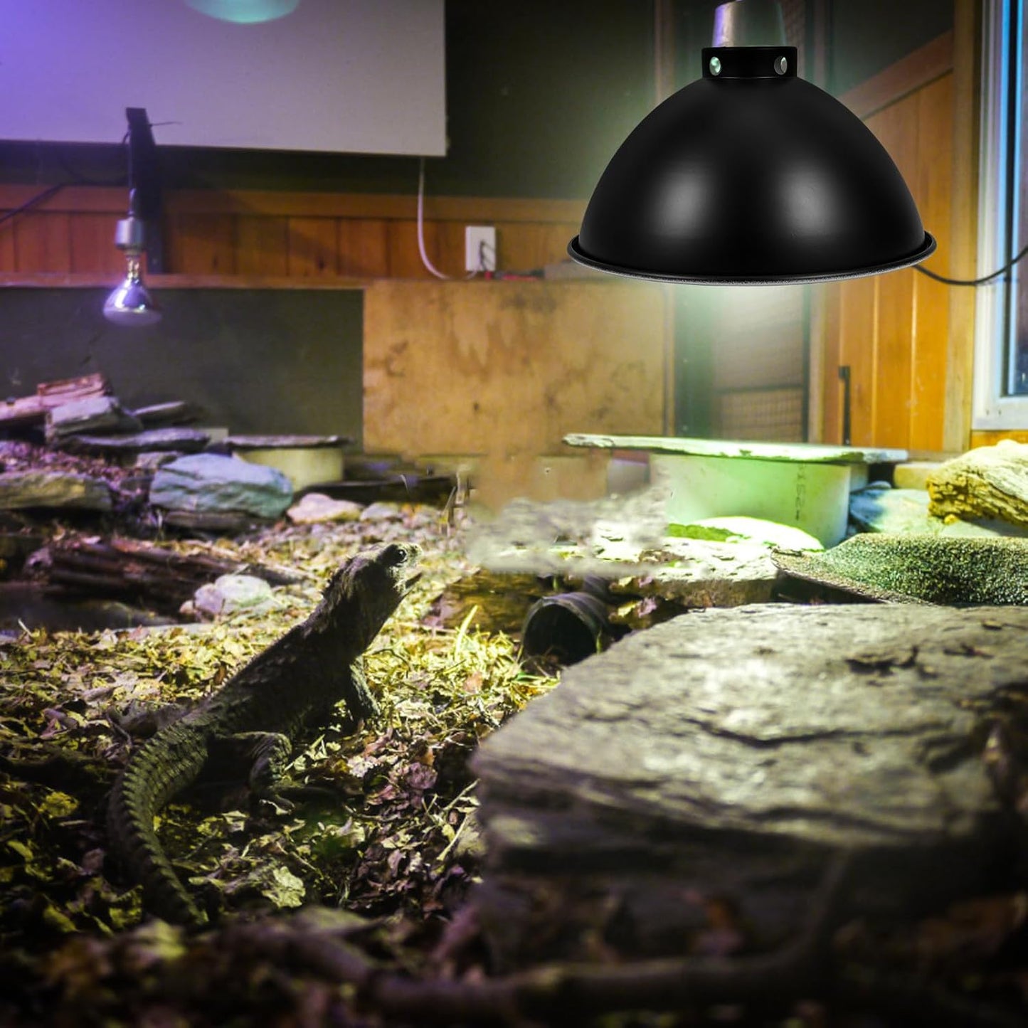 Reptile Lampshade Heat Lamp Protector Insulation Reflector 8.5-Inch Black Exterior White Interior for Reptile Box Heating Habitat Lighting