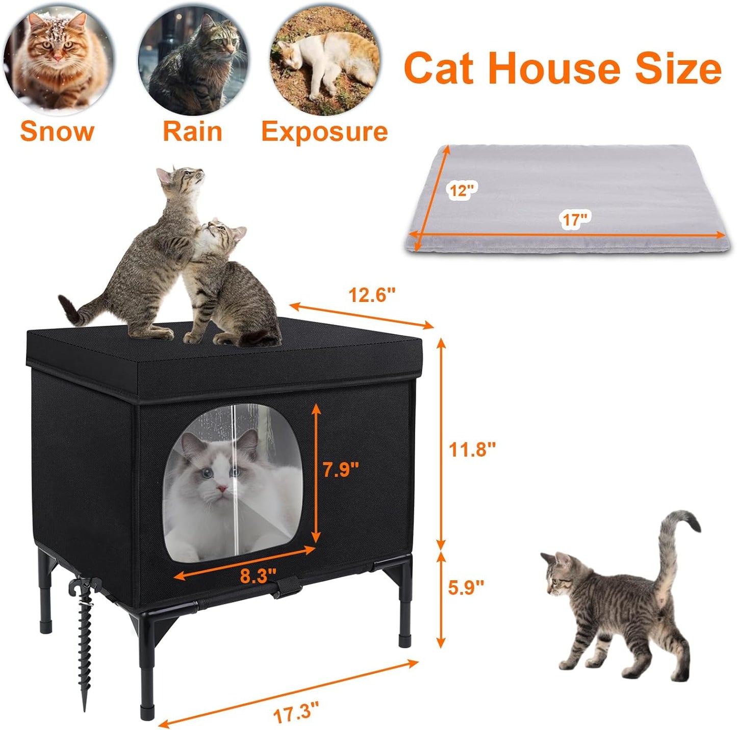 Outdoor Cat House Weatherproof, Insulated Feral Cat Houses for Cats with Cozy Cushion, Elevated Outdoor Cat Shelter, Equipped with Escape Door, Outside Cats House for Stray Cats(Small)