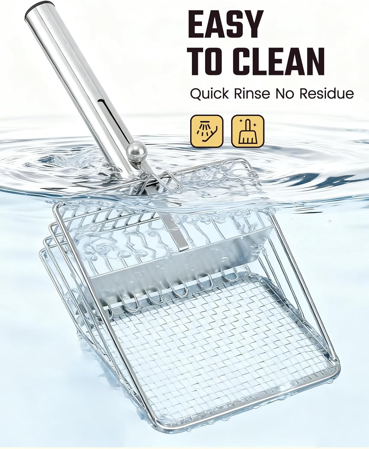 Cat Litter Scoop - Stainless Steel Metal Cat Litter Scoop -Large Size, Deep Shovel, Long Handle, Poop Sifting, Durable, Heavy Duty,Kitten Pooper Lifter for Litter Box