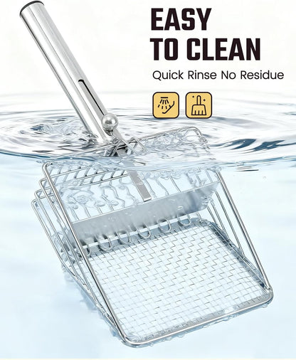 Cat Litter Scoop - Stainless Steel Metal Cat Litter Scoop -Large Size, Deep Shovel, Long Handle, Poop Sifting, Durable, Heavy Duty,Kitten Pooper Lifter for Litter Box