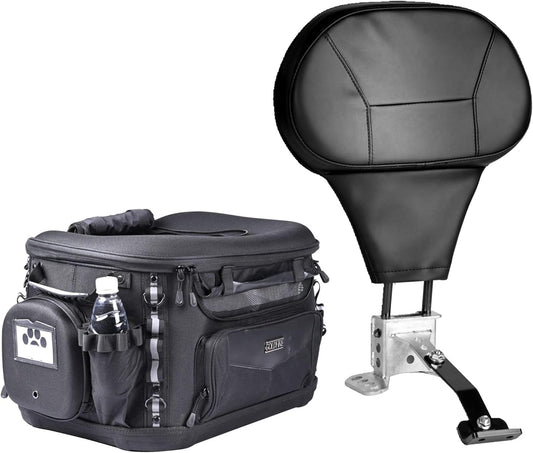 Dog Cat Carrier Crate Travel Bag + Driver Backrest Adjustable Quick Release Rider Backrest for Harley Road Glide Street Glide Electra Glide Road King