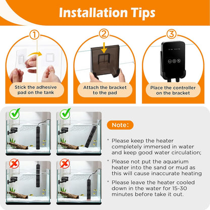 AQQA Aquarium Heater 300W Submersible Betta Fish Tank Heater with External Controller Intelligent Overheat & Dry-Run Protection & Memory Function Adjustable Temp Range 59-94℉(300W for 30-80 Gallon)