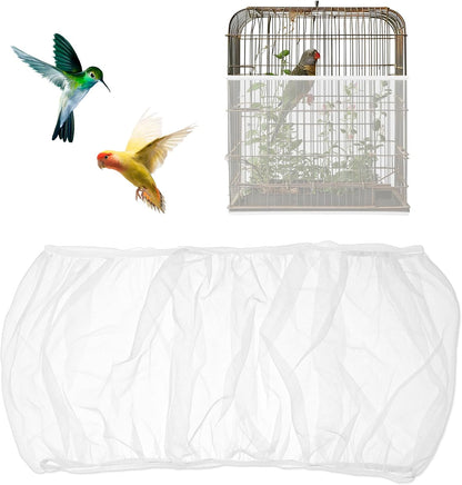 Bird Cage Seed Catcher White Bird Cage Net Cover Adjustable Birds Cages Netting Seed Catcher Stretchy Birds Cages Guard for Parrot Enclosures