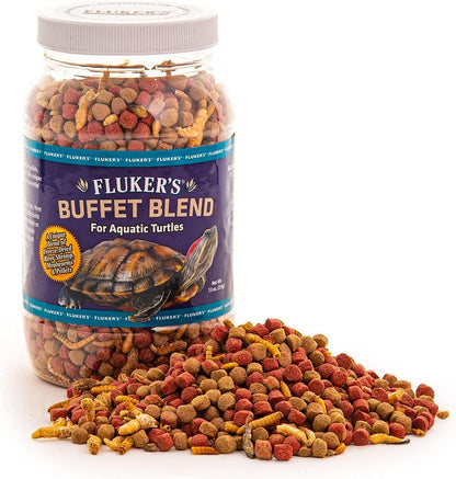 Fluker's Buffet Blend Aquatic Formula, Turtle Food with Freeze, Dried Shrimp, Mealworms, and Vitamin Enriched Pellets, 7.5 oz