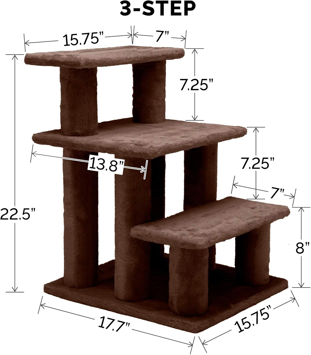 Furhaven Steady Paws Multi-Step Pet Stairs for High Beds & Sofas - Brown, 3-Step