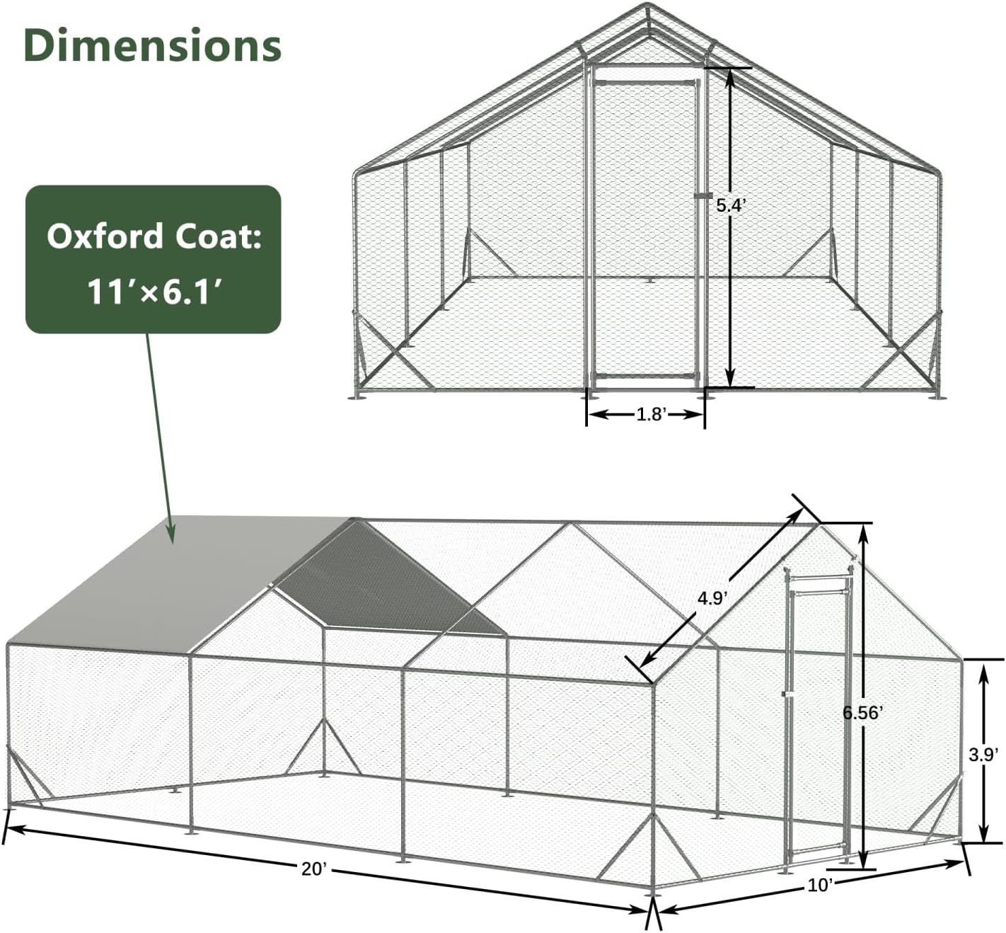 Large Metal Chicken Coop Silver Weather-Resistant Outdoor Lawn & Porch Durable Animal Shelter