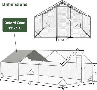 Large Metal Chicken Coop Silver Weather-Resistant Outdoor Lawn & Porch Durable Animal Shelter