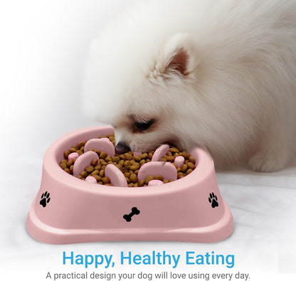 Pink Slow Feeder Dog Bowl, Non-Slip Puppy Bowl with Fun Maze Design for Healthy Eating & Bloat Prevention, Boxed Packaging, 2-Pack for Small & Medium Dogs