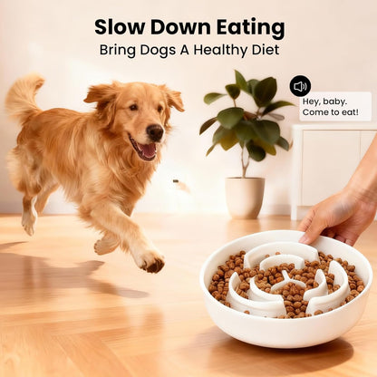 Ceramic Slow Feeder Dog Bowls,2.0 Cups Slow Feeder for Medium Large Breed,Puzzle Dog Food Bowl to Slow Down Eating, Anti-Gulping, Stop Bloat,Preventing Choking,Anti-Slip,8in,White