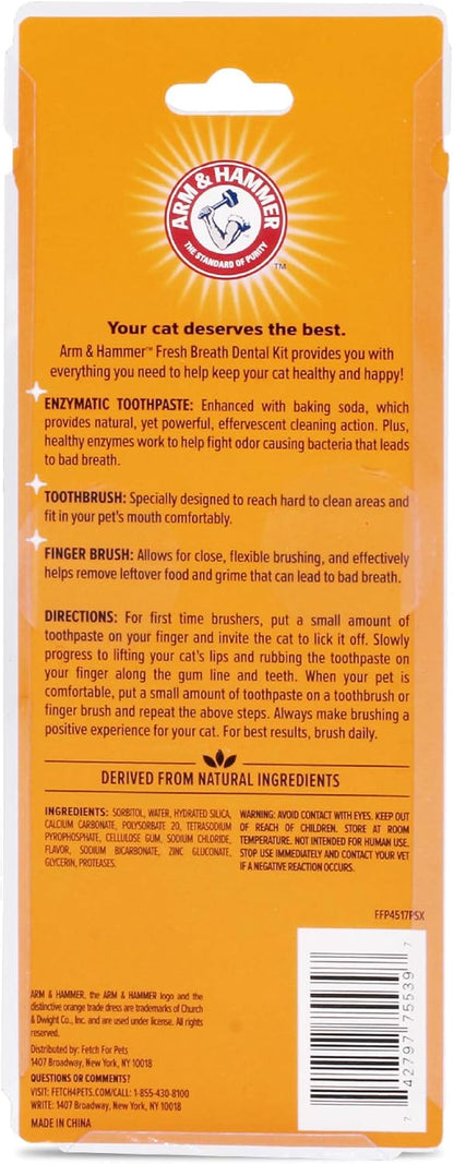Arm & Hammer for Pets Dental Kit for Cats | Eliminates Bad Breath | 3 Piece Set Includes Cat Toothpaste, Cat Toothbrush & Cat Fingerbrush in Tasty Tuna Flavor,2.5 ounces