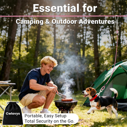 Dog Tie Out Runner for Yard - All-in-One Dog Run Solution with 15FT Tie Out Cable for Dogs, Heavy Duty Trolley System for Large Dogs Up to 250LBS, 50FT for Camping