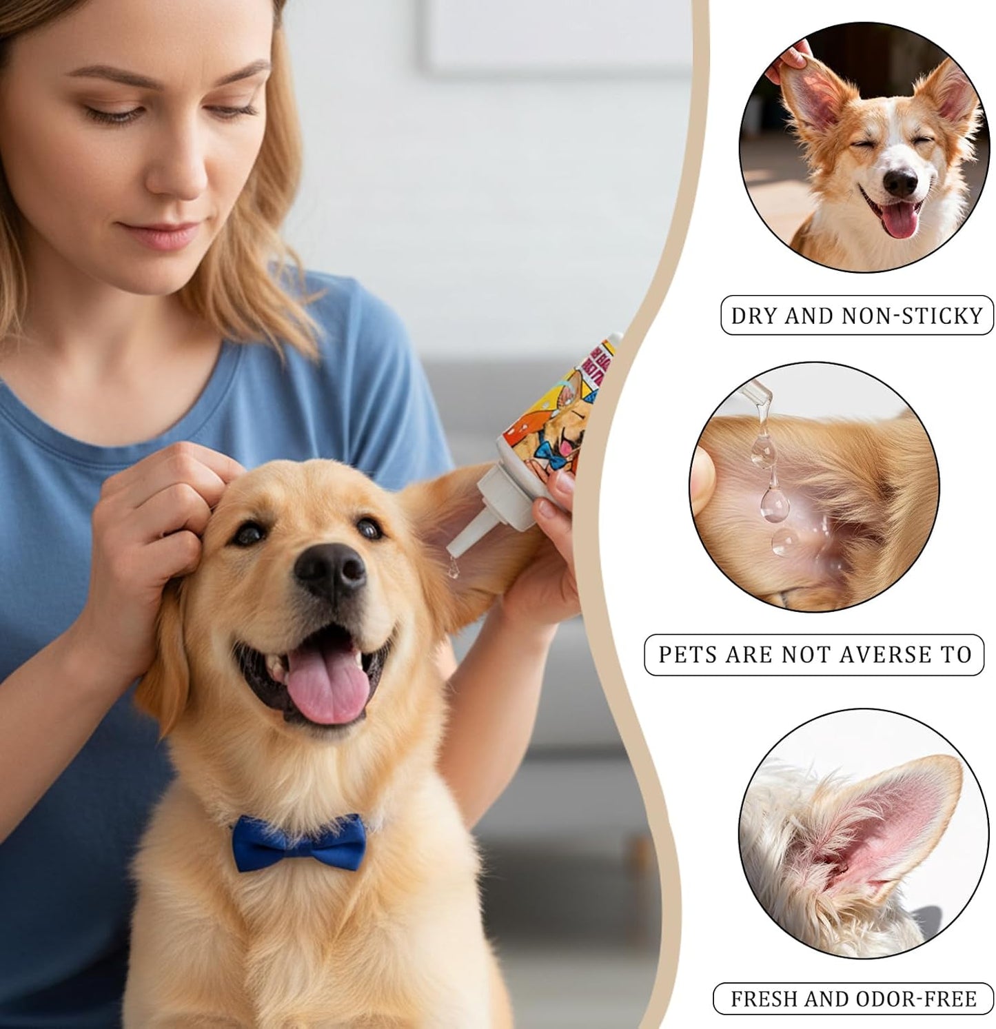 Dog Ear Infection Treatment, Dog Ear Cleaner, Ear Infection Treatment for Dogs & Cat, Gentle Cleaning Solution for Smelly Ears, Excess Wax & Mite Care - Itchy Ear Relief (2 fl oz)
