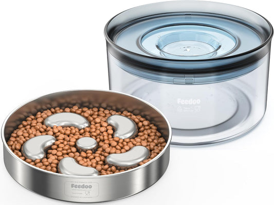 2.5Cups Slow Feeder + 1Gallon Water Bowl No Spill