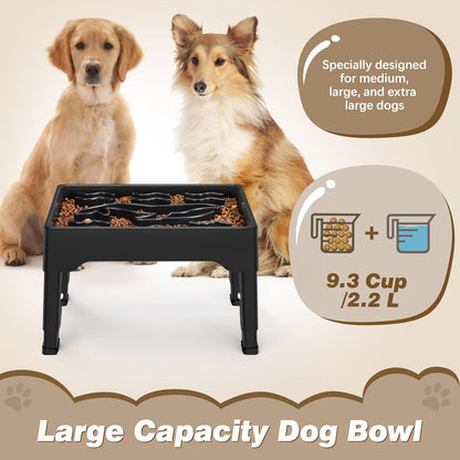 Elevated Slow Feeder Dog Bowls, 9 Cups Raised Dog Slow Feeder Bowls Large Breed with 4 Adjustable Heights Pet Food bowl Stand, Non Slip Anti Gulping sow eating dog bowl for Medium & Large Breed