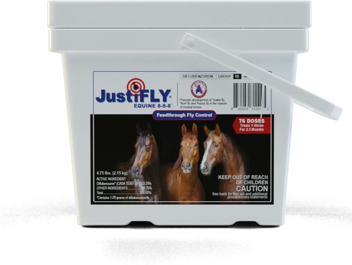JustiFLY Equine 8-8-8 Feedthrough Fly Control Formula for Horses (4.75 lb) – Complete Protection from Stable, Horn & House Flies, Dung Beetle Safe