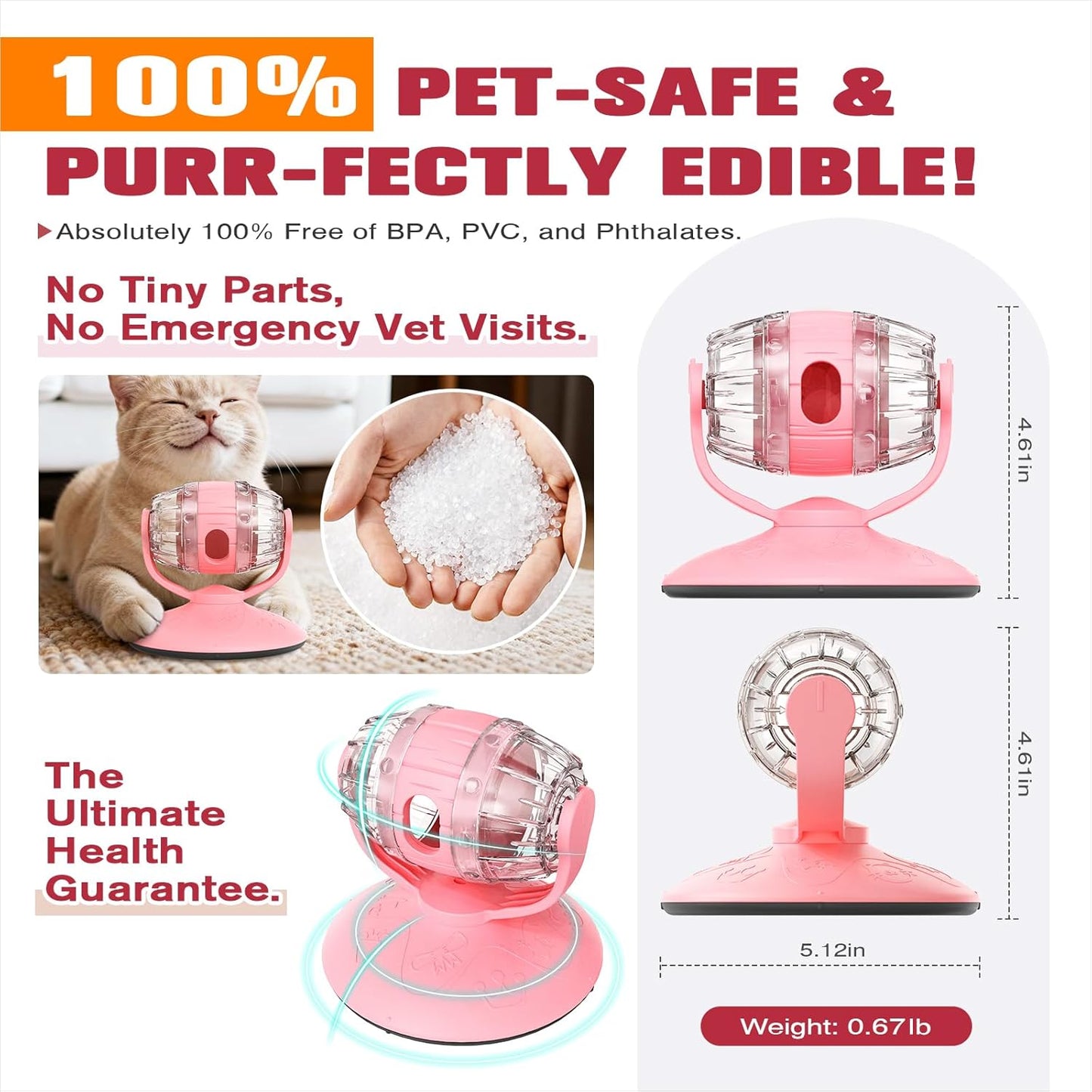 Cat Slow Feeder Toy, Adjustable Difficulty Puzzle Toy with Rotating Lid - Interactive Mental Stimulation Food Dispenser for Indoor Cats, Slows Down Eating for Dry Food & Treats (Pink)