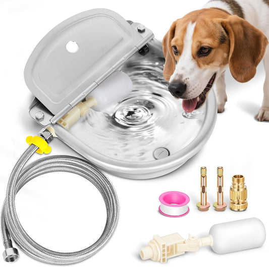 Automatic Animal Drinking Water Bowl with Drain Hole & Float Valve, 71" Extended Pipe, Stainless Steel Waterer Feeder Farm Dog Dispenser Kit Self Filling for Livestock Horse Goat Water Trough