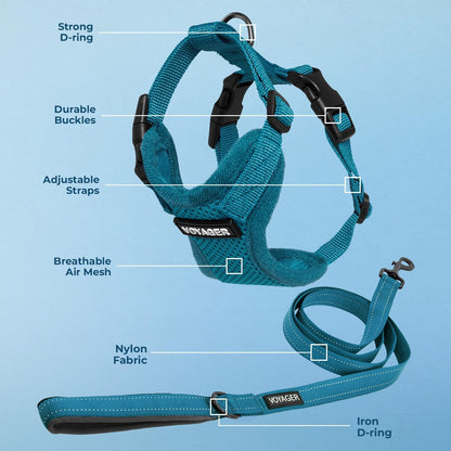 Best Pet Supplies Voyager Step-in Lock Pet Harness w Reflective Pet Leash Combo Set with Neoprene Handle 5ft - Supports Small, Medium and Large Breed Puppies/Cats - Turquoise Set, M