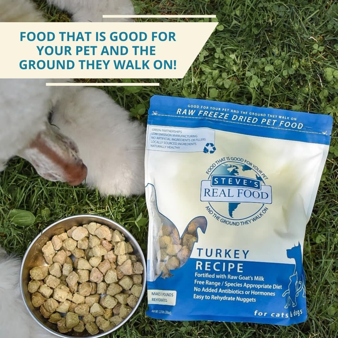 Steve's Real Food Freeze-Dried Raw Nuggets - Turkey Recipe - Raw Pet Food for Dogs and Cats - 20 oz