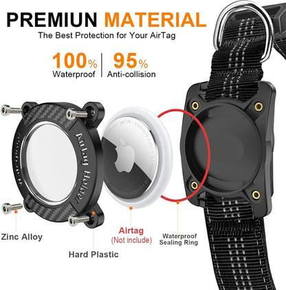 AirTag Dog Collar, IPX8 Waterproof Air Tag Dog Collar Holder, Reflective, Durable, Comfortable Padded GPS Collars for Small Medium Large Dogs, Black, L