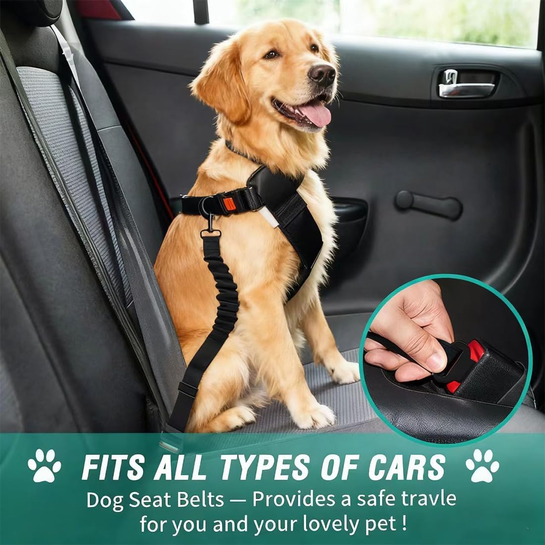 Dog Seat Belt,Set Retractable Dog Car Harness Adjustable Dog Seat Belt for Cars, Trucks, SUVs Nylon Pet Safety Seat Belts Heavy Duty（Black）