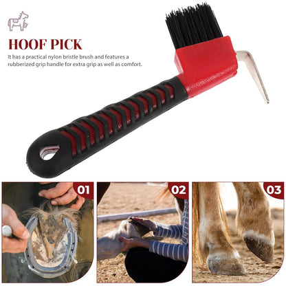 Happyyami Grip Hoof Pick with Brush Comfortable Rubber Handle Efficient Dirt Removal Tool for Hoof Hygiene Essential Equine Grooming Equipment Supplies Random Color Random Color