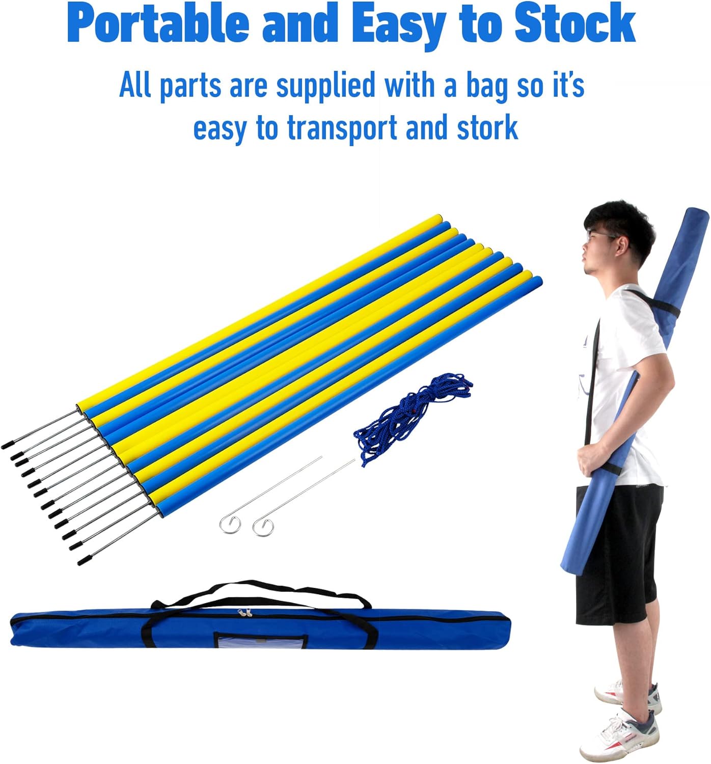 Pet Prime Dog Agility Training Equipment for Dog Obstacle Course Backyard 12pcs Weave Poles Slalom Set Portable Dogs Park Exercise Tool