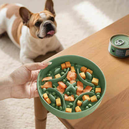 Ceramic Dog Slow Feeder Bowl - Small Dog Food Dish with Maze Puzzle Design - Slow Eating Puzzle Feeder for Pet Feed & Food Control - Whisker-Friendly Bowl for Cat Feeding - 6.3 Inch - 180 g - Green