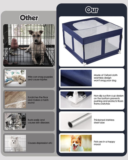 Puppy Playpen with Cover, Dog Playpen for Puppies or Small,Dog Fence Pet Playpen for Indoor & Outdoor,Sturdy Safety Whelping Box,Puppy Cage with Zipper Door,42x42 x26 inch
