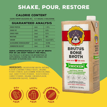Brutus Broth for Dogs - All Natural Bone Broth for Dogs with Chondroitin Glucosamine Turmeric -Human Grade Dog Food Toppers - Beef and Pork Bundle