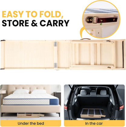 Dog Ramp for Bed – Adjustable 6-Level 24" to 30" Foldable Pet Ramp with Rubber Mat & Safety Side Rails, Ideal for Small, Medium, Large & Senior Dogs Up to 200 lbs