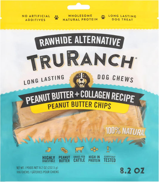TRURANCH Collagen Chips - Collagen Dog Treats - Long Lasting Healthy Joint Support Dog Treat - Rawhide Alternative Chips - Skin & Coat Health - Made with Real Peanut Butter, 1 Bag, 8.2 oz