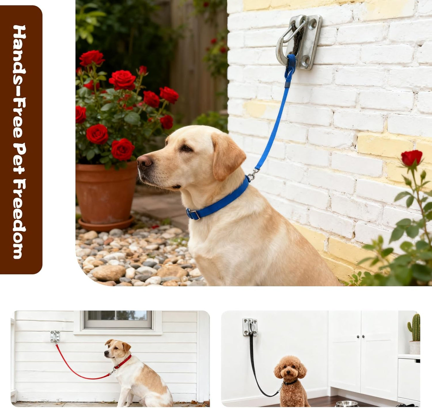 Dog Hooks for Wall, Dog Tie Out in The Yard, Indoor Dogs Leash Hook, Stainless Steel Construction, Perfect for Small, Medium & Large Dogs (2-Pack)