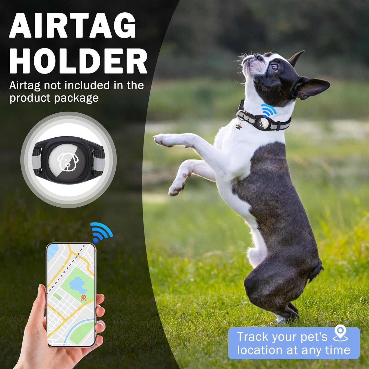 SCENEREAL Dog Collar with Airtag Holder for Small to Large Dogs, Reflective, Safety Locking Buckle, Soft Nylon Pet Collars Adjustable for All Breeds, Black S