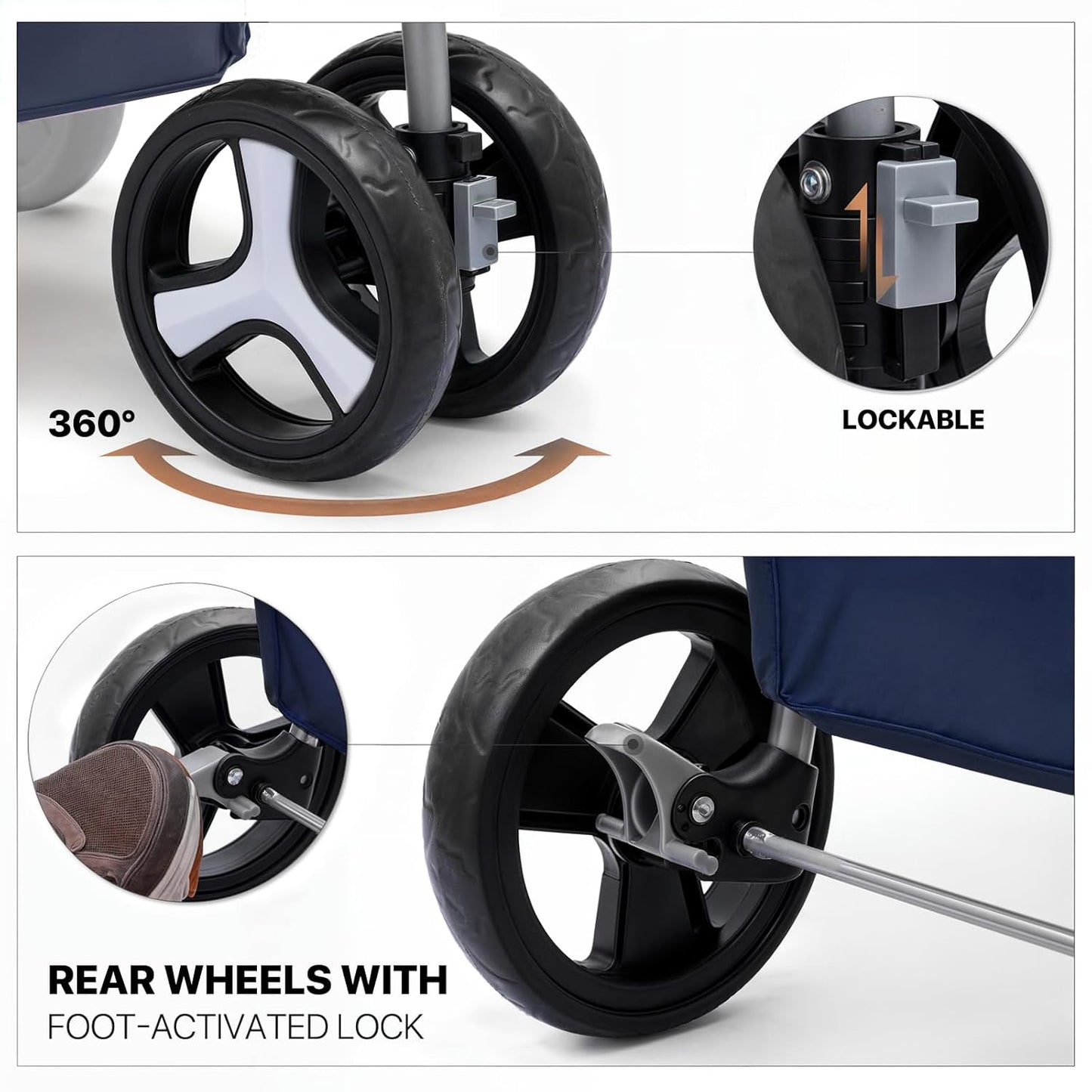 MoNiBloom 3 Wheels Pet Stroller, Foldable Dog Cat Cage Jogger Stroller with Weather Cover for All-Season, Storage Basket and Cup Holder, Breathable and Visible Mesh for Small/Medium Pets, Blue