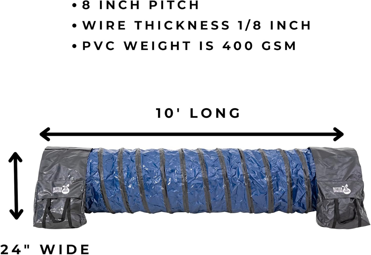 Better Sporting Dogs 10 Foot Heavy Duty PVC Tunnel with Sandbags | Dog Agility Equipment | Dog Agility Training