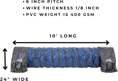 Better Sporting Dogs 10 Foot Heavy Duty PVC Tunnel with Sandbags | Dog Agility Equipment | Dog Agility Training