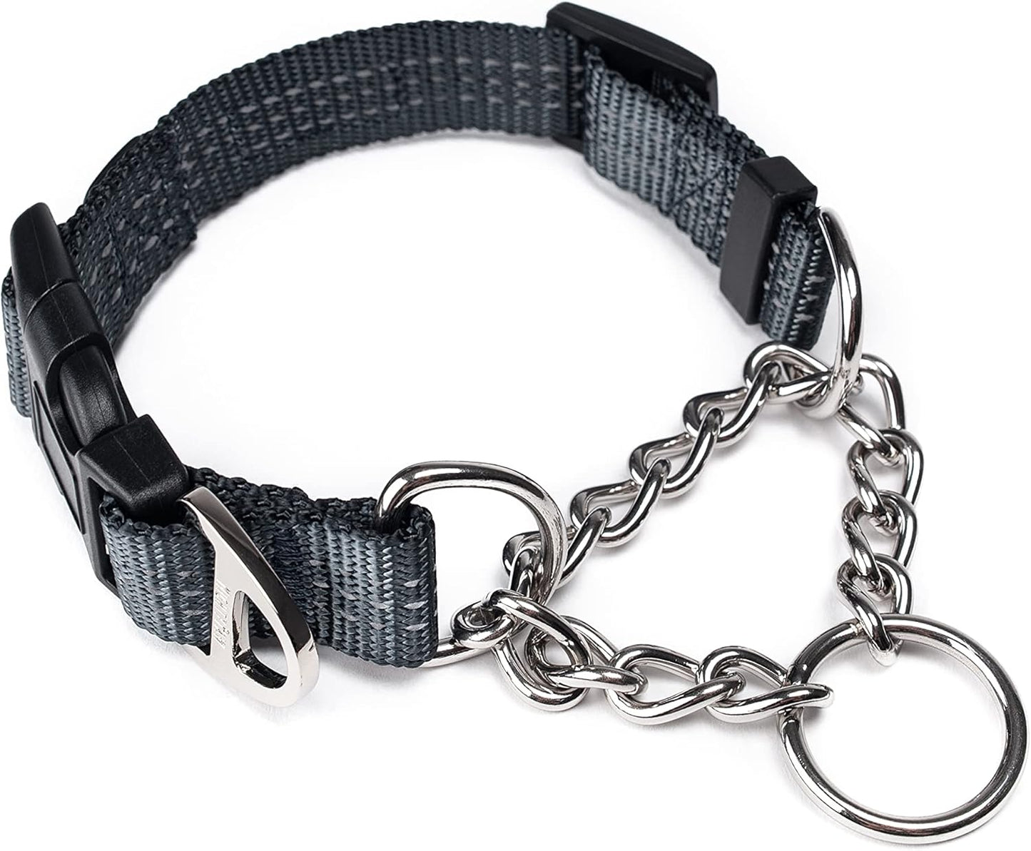 Mighty Paw Martingale Dog Collar 2.0 | Trainer Approved Limited Slip Collar with Stainless Steel Chain & Heavy Duty Buckle - Modified Cinch Collar for Gentle & Effective Pet Training - Medium, Grey