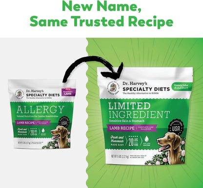 Dr. Harvey's Specialty Diet Limited Ingredient - Human Grade Dog Food for Dogs with Sensitivities - Lamb Recipe (5 Pounds)